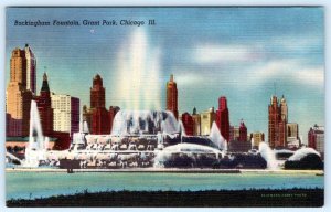 1940's-50's BUCKINGHAM FOUNTAIN GRANT PARK CHICAGO ILLINOIS IL LINEN POSTCARD