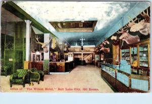 SALT LAKE CITY, UT Utah   WILSON HOTEL Office Taxidermy  1913  Postcard