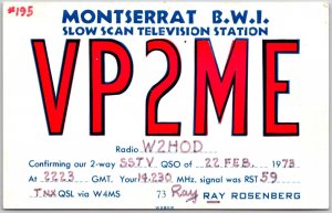 Radio Card Montserrat B.W.I VP2ME Radio W2HOD on 02/22/1973 Postcard