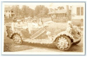 Boston Massachusetts MA RPPC Photo Postcard Flower Parade Car Flapper Women