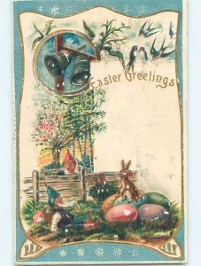 Surface Wear 1907 Easter BUNNY RABBIT SITTING ON EGGS o6203