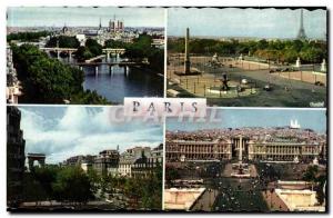 Paris Old Postcard The Seine and bridges Concord and the Eiffel Tower Champs ...