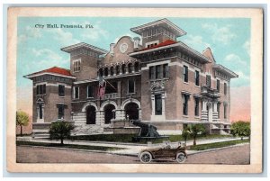 1921 City Hall Building Car Scene Street Pensacola Florida FL Vintage Postcard