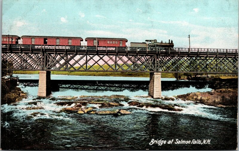 SALMON FALLS NH Bridge at Salmon Falls POSTCARD VINTAGE TRAIN