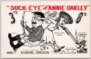 Eugene Oregon Sock-Eye and Annie Oakley Cowgirl Fishing Shotgun Fletcher QSL H73