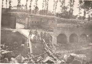 RPPC WWI German Army Soldiers Fort Bridge Destroyed Battlefield Postcard