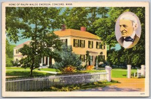 Concord Massachusetts 1940s Postcard Home Of Ralph Waldo Emerson Author Poet