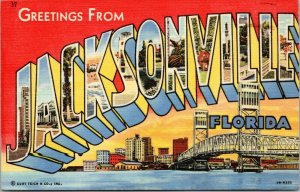 postcard FL - Greetings from Jacksonville - large letter - Navy Day cancel