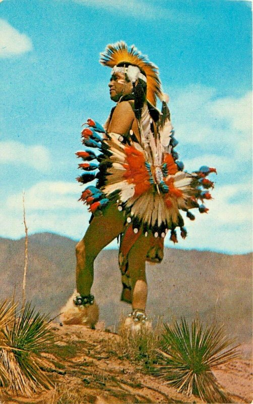 Colorful Indian in Desert Authentic Dress Native American  Postcard