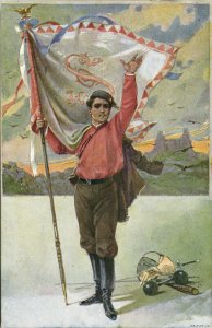 PC SOKOL MOVEMENT, MAN WITH FLAG AND SWORD, Vintage Postcard (b28255)