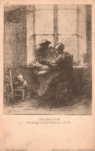 Vintage Postcard 1910's The Sick Child Drawing By Jean Francois Millet British 