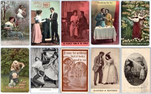 LOT/10 ANTIQUE ROMANTIC COUPLES LOVERS POSTCARDS EARLY 1900s CONDITION VARIES 10