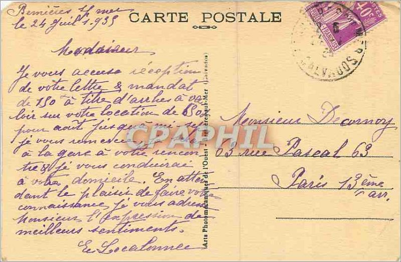 Postcard Old Bernieres sur Mer Sunset