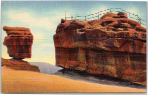 postcard Colorado Garden of the Gods - Balanced Rock and Steamboat Rocks - 1930s