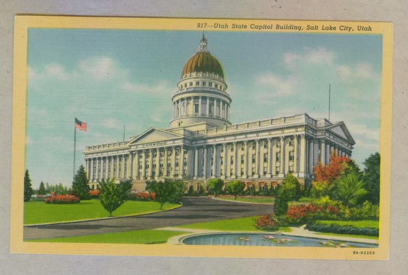 Utah State Capitol Building, Salt Lake City, unused Curteich linen Postcard