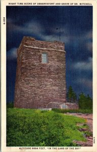 Night Time Scene Observatory Grave Dr Mitchell Land Sky Vintage Linen Postcard 