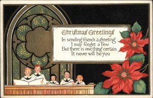 Christmas Church Choir Children Singing Stained Glass Vintage Postcard