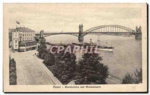 Old Postcard Bonn Rheinbrucke und Rheinanlagen Boat