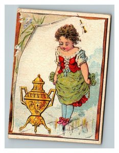 Vintage 1880's Victorian Trade Card Dilworth's Coffee Edwardian Child Coffee Urn