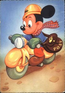 Disney Mickey Mouse on Motorcycle Delivering Mail c1960 German Postcard