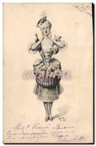 Old Postcard Cochon Pig Woman