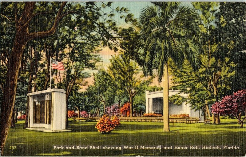 Park Band Shell War II Memorial Honor Roll Hialeah Florida Vintage Postcard PM 