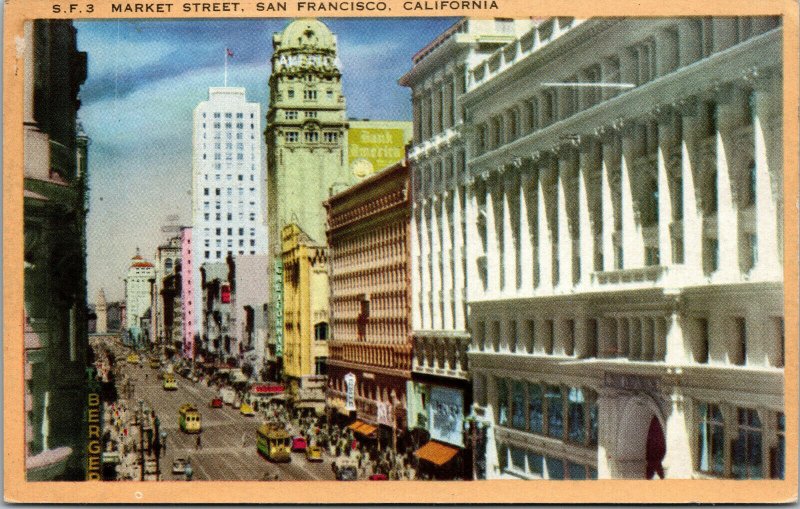 Vtg 1940s Market Street San Francisco California CA Postcard