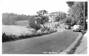 East Boothbay Harbor ME Curve In The Road Old Cars, Real Photo Postcard
