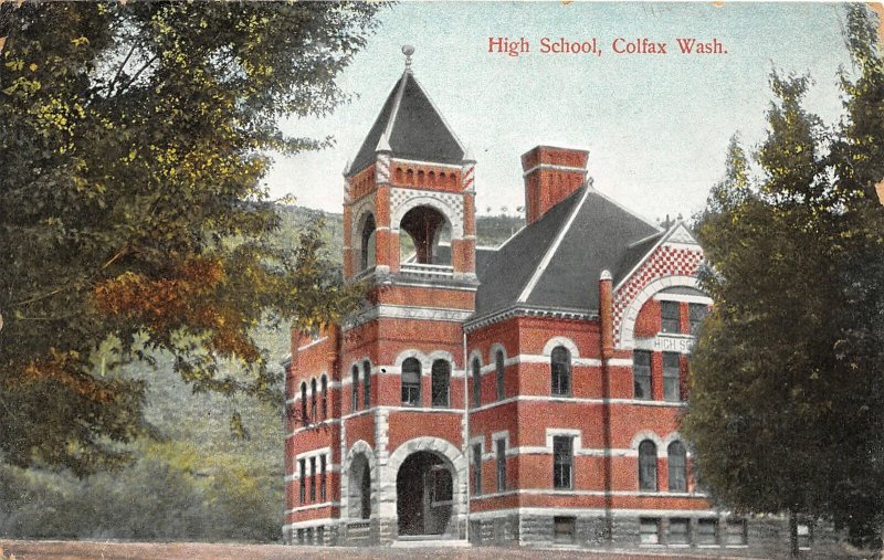 G37/ Colfax Washington Postcard c1910 High School Building