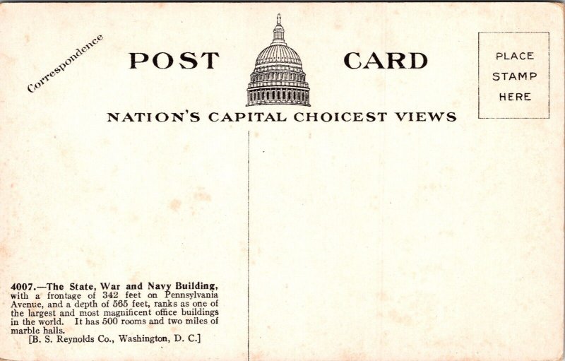 US State War & Navy Building Streetview Washington DC Government DB Postcard 