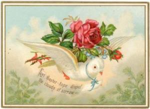 Vintage Embossed Easter Card, PIGEON CARRYING ENVELOPE