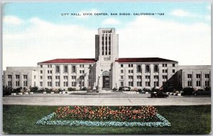 City Hall Civic Center San Diego California CA Flower Landscape Grounds Postcard