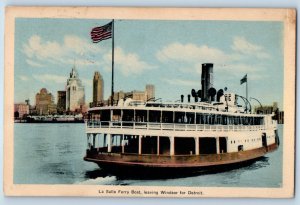 1941 Windsor Ontario Canada Postcard La Salle Ferry Boat Detroit Steamer Ship