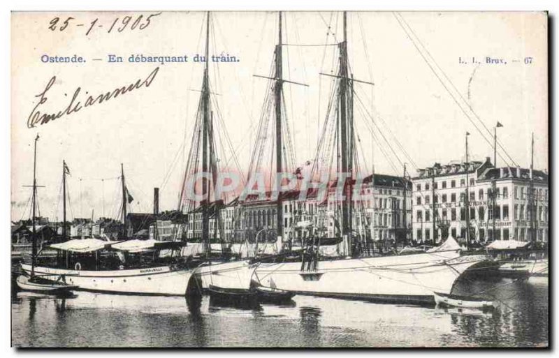 Old Postcard Belgium Ostend In disembarking the boat now