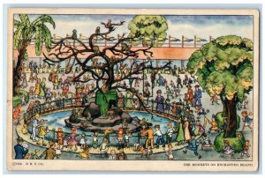 1933 The Monkeys On Enchanted Island View Maperville Illinois IL Posted Postcard