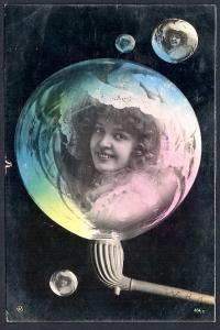 Girl in a Soap Bubble Pipe Real Photo Card used c1907