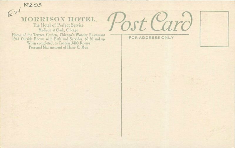 Artist impression Chicago Illinois Morrison Hotel 1920s Roadside Postcard 21-549