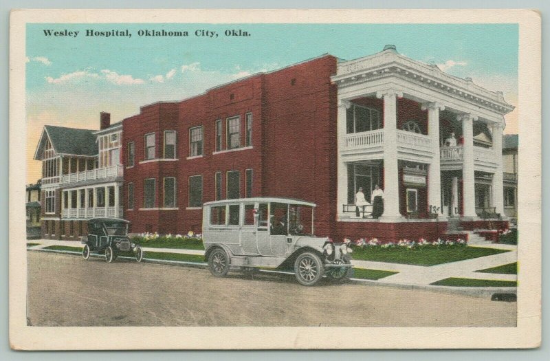 Oklahoma City~White Ambulance @ Wesley Hospital~Nursing Staff on Porches 1916 PC