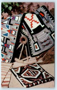 NAVAJO RUGS & WAGON WHEEL c1950s Native American  Postcard