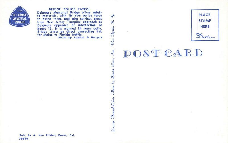 Delaware Memorial Bridge Police Patrol Car Postcard