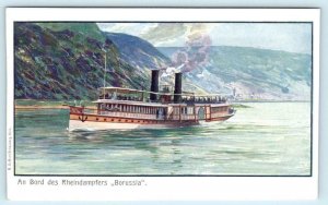 GERMANY ~ River Steamer An Bord des RHEINDAMFERS BORUSSIA c1910s Postcard