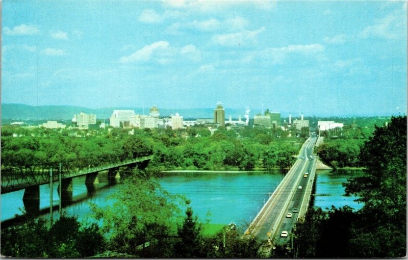 Panorama View Harrisburg Pennsylvania PA Skyline Susquehanna River Postcard VTG  