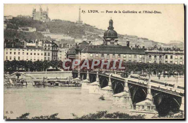 Old Postcard Lyon the Guillotiere Bridge and & # 39Hotel God