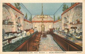 Postcard 1940s Massachusetts Salem Macdonald's Tea Room interior Teich 23-12192