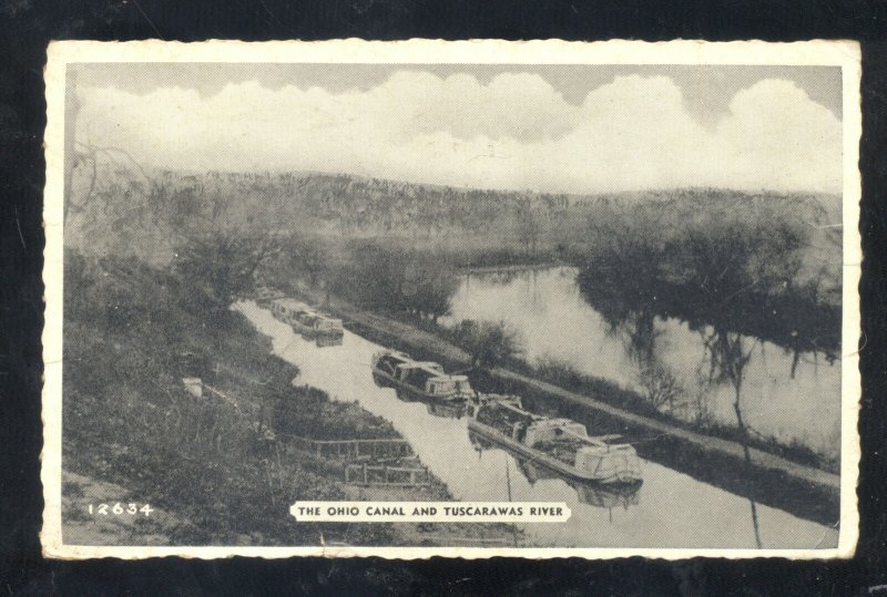 NAVARRE OHIO THE OHIO CANAL AND TUSCARAWAS RIVER BOATS VINTAGE POSTCARD