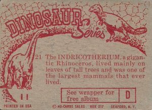 DINOSAUR, Nu-Card #21, Indricotherium 1961