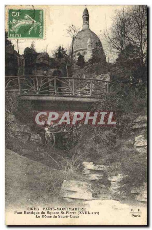 Postcard Old Rustic Bridge Paris Montmartre Square St Pierre XVIII Dome of Sa...