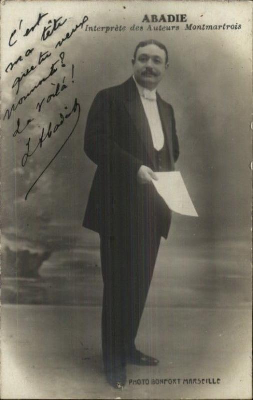 Autograph - Abadie - Interprete des Auteurs Montmartrois Real Photo Postcard