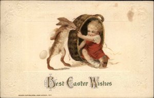 Winsch Easter Little Boy with Rabbit and Basket c1910 Vintage Postcard