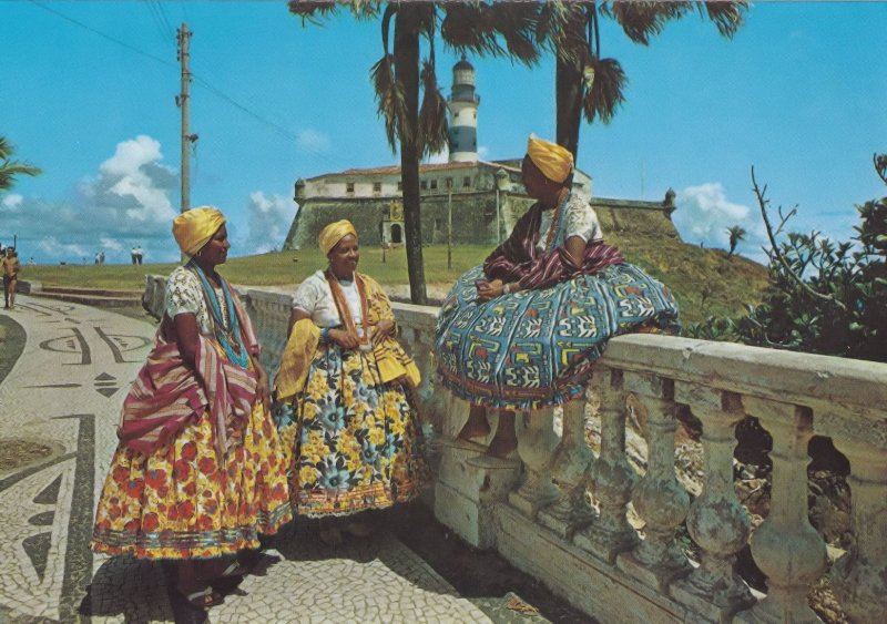 Salvador Traditional Fashion Costume Outside Lighthouse Brazil Postcard